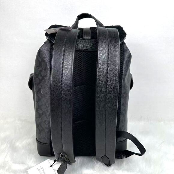 Coach Warner Backpack In Signature Canvas Leather Charcoal/Black NWT CY781 $750 - Picture 2 of 12